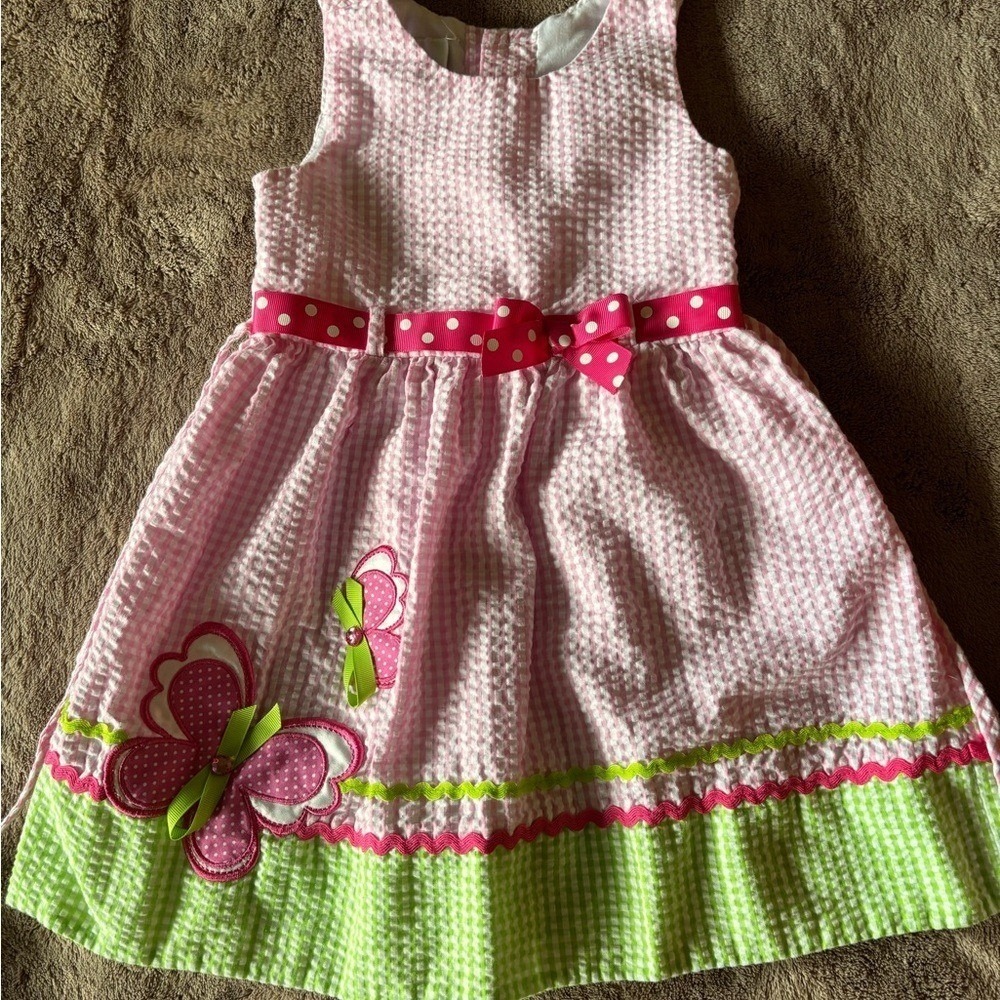 Rare Editions Girls Pink Seersucker Gingham Butterfly Dress 3T